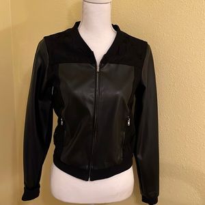 Chelsea and violet size small black,  black leather look bomber jacket